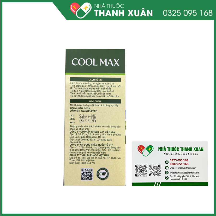 Cool Max siro bổ phế giúp hỗ trợ giảm ho, giảm sổ mũi ngạt mũi do cảm lạnh